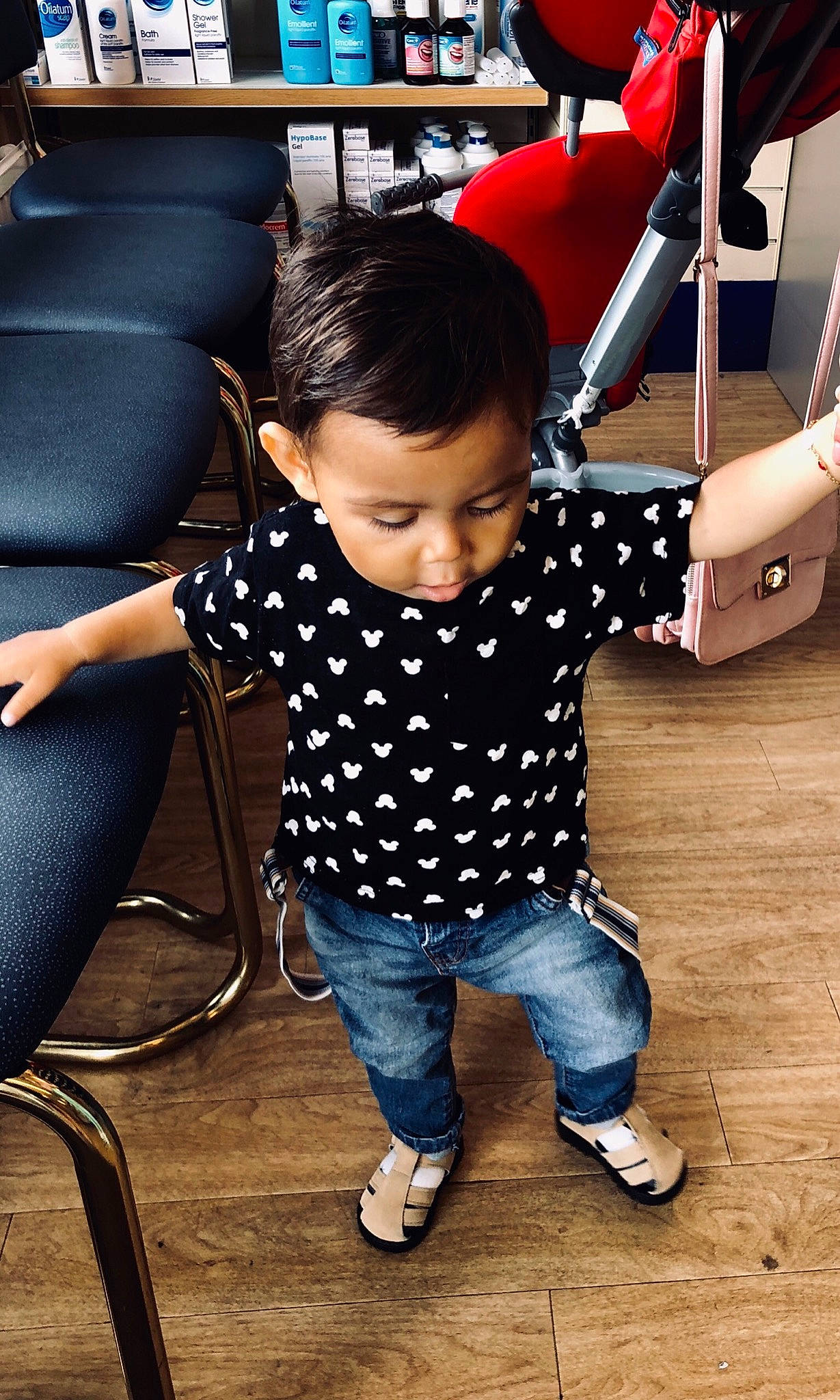 Darian joined the competition — help win amazing prizes! baby, baby_products, black_hair, chair, child, cool, design, fun, furniture, happy, jeans, leg, pattern, person, play, product, shoe, sitting, smile, toddler