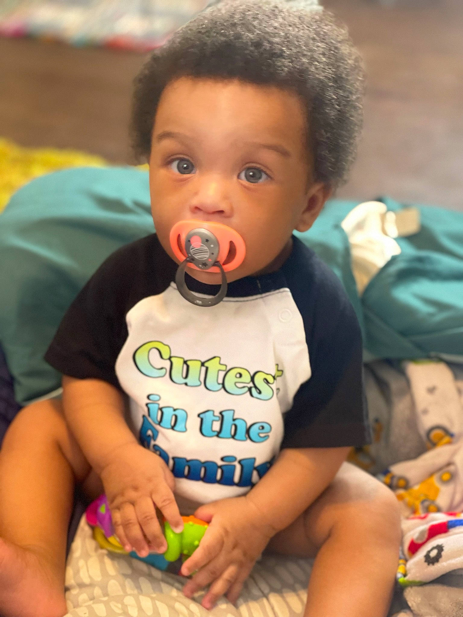 Landen joined the competition — help win amazing prizes! arm, baby_toddler_clothing, cheek, eye, eyelash, face, facial_expression, finger, forehead, hair, hairstyle, happy, head, mouth, nose, orange, organ, person, skin, sleeve