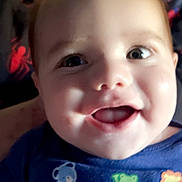 Declyn joined the competition — help win amazing prizes! baby, child, smiling, face, blue_shirt, animal_print, close_up, happy, infant, person, cute, indoors, apparel, pattern, young_child, portrait, bright, cheerful, skin, head