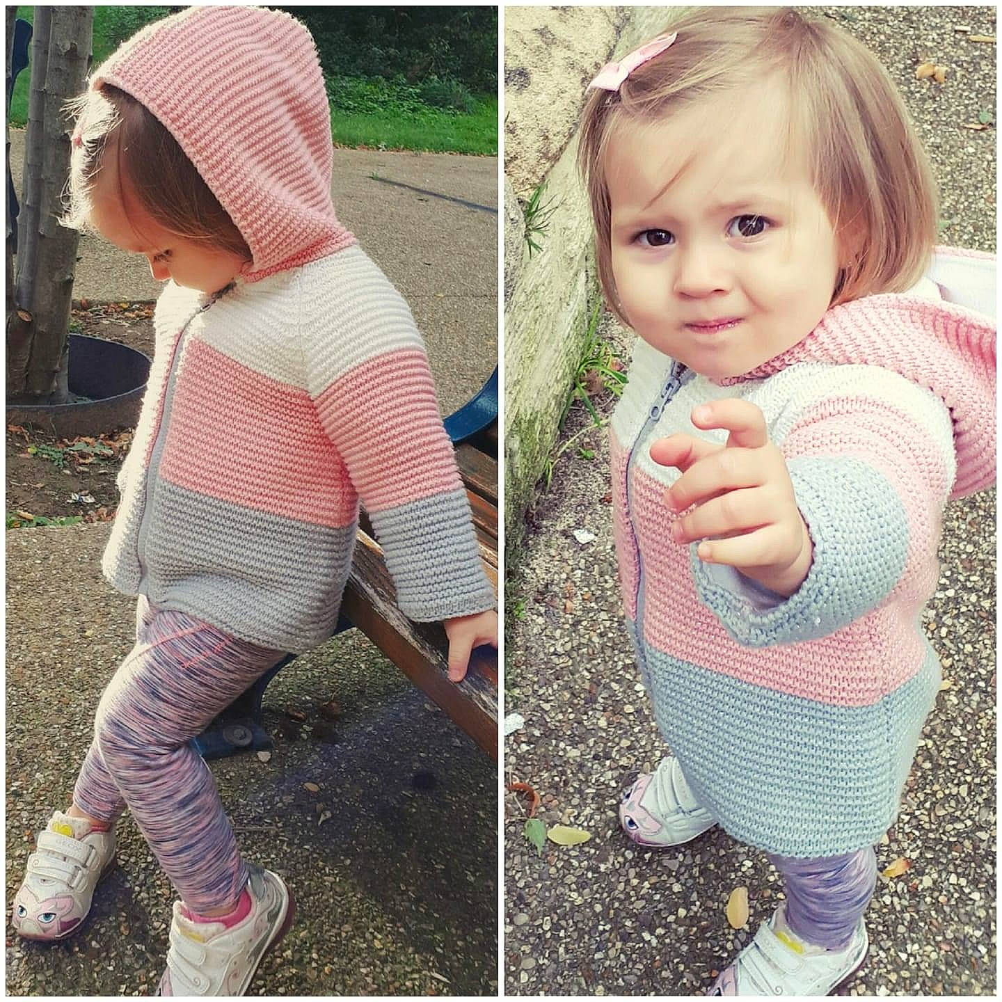 Annabelle a rejoint le concours — aidez-le/la à gagner de superbes lots ! baby_toddler_clothing, beanie, bonnet, child, craft, creative_arts, crochet, hood, knit_cap, knitting, pattern, person, pink, product, sleeve, sweater, textile, toddler, wool, woolen