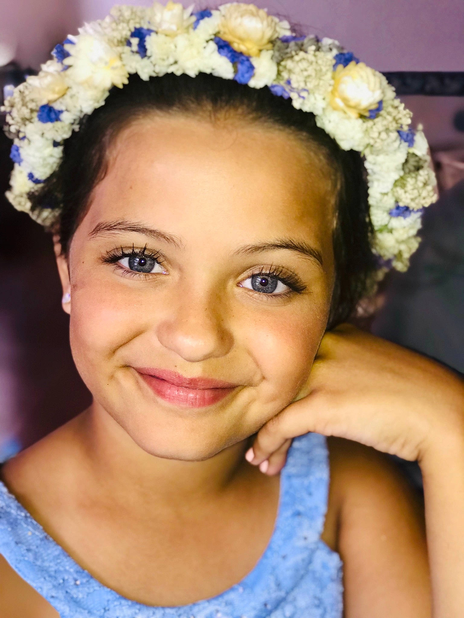 Jolie joined the competition — help win amazing prizes! beauty, child, child_model, crown, eyebrow, face, fashion_accessory, flower, forehead, hair, hair_accessory, hairstyle, headband, headgear, headpiece, joy, lip, person, smile