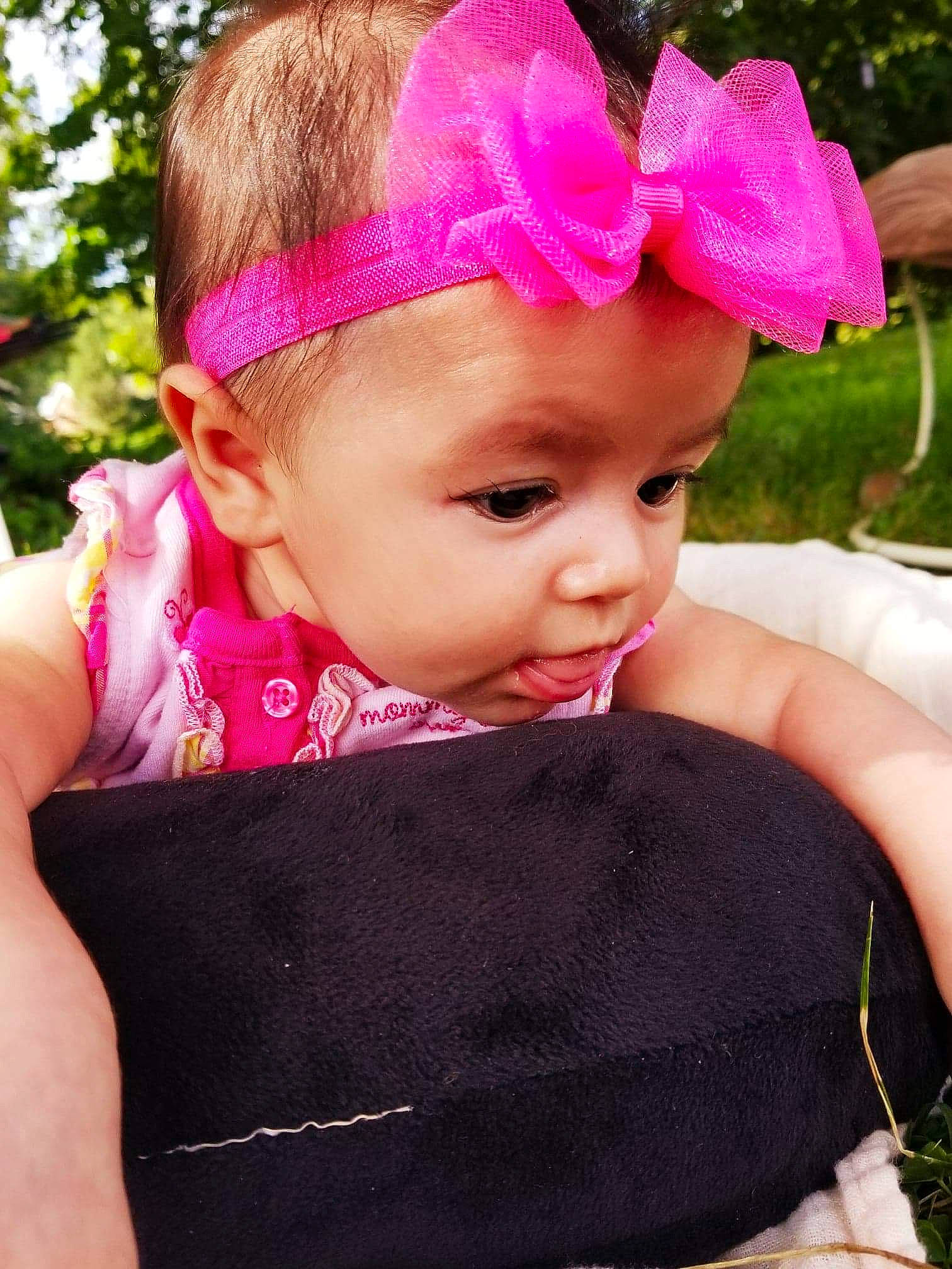 Faithlynn joined the competition — help win amazing prizes! baby, baby_products, baby_toddler_clothing, brown_hair, child, child_model, clothing, costume_accessory, ear, fashion_accessory, hair_accessory, headband, headgear, headpiece, neck, person, pink, toddler