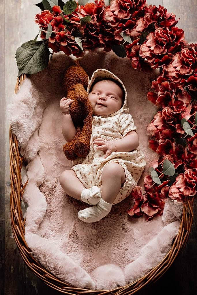 Zélie a rejoint le concours — aidez-le/la à gagner de superbes lots ! baby, baby_toddler_clothing, carmine, child, cut_flowers, flower, happy, peach, people_in_nature, person, petal, picture_frame, pink, plant, rose, rose_family, sitting, still_life_photography, stock_photography, toddler