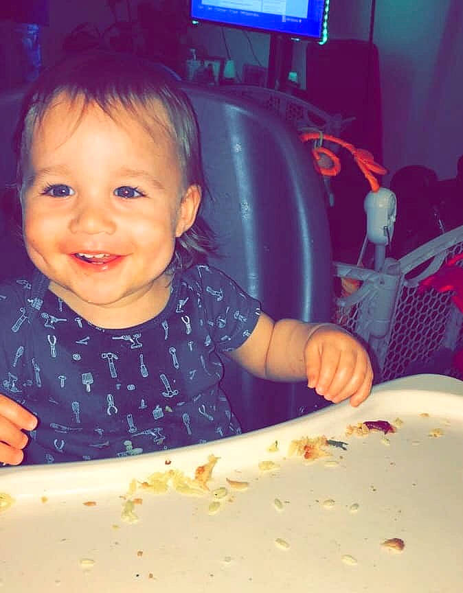 Brayden is registered to the contest to win money with this photo: baby, cheek, child, comfort_food, cuisine, eating, face, food, fun, joy, meal, nose, person, play, sitting, skin, smile, toddler