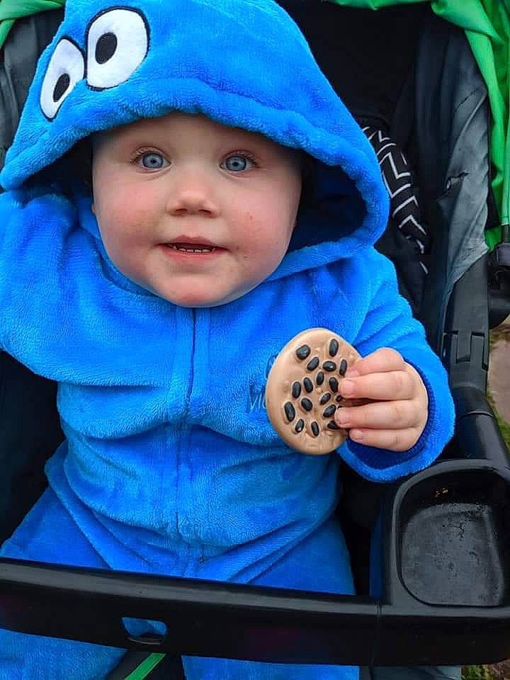 Caidence is registered to the contest to win money with this photo: baby, baby_products, blue, child, headwear, hood, hoodie, outerwear, person, play, product, smile, toddler