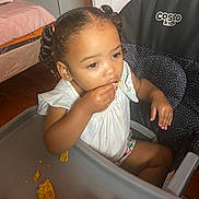 Legacy joined the competition — help win amazing prizes! bed, braided_hair, casual, child, clothing, cosco_kids, door, eating, face, floor, food, hand, high_chair, indoors, person, seat, snack, table, toddler, young_child