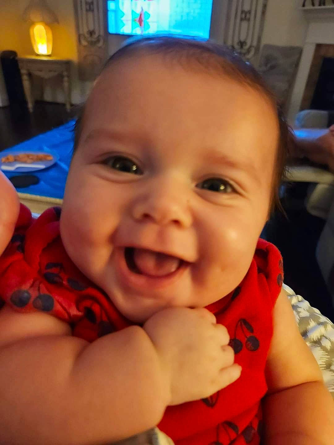 Cassandra is registered to the contest to win money with this photo: baby, blue, cheek, chin, ear, eye, eyebrow, finger, forehead, gesture, hairstyle, happy, iris, lip, mouth, nose, person, skin, smile, thumb