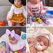 Alana participe au concours pour gagner de l'argent avec cette photo : baby, blanket, child, clothing, costume, cute, happy, hat, headband, indoors, infant, orange, pacifier, pink, playing, portrait, purple, sleeping, toddler, toys