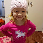 Baylee is registered to the contest to win money with this photo: architecture, art, beanie, bonnet, building, cap, child, clothing, face, female, furniture, girl, hardwood, hat, head, indoors, livingroom, painting, person, wood