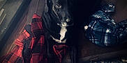 Zeke is registered to the contest to win money with this photo: animal, bed, black_dog, blanket, canine, comfort, cozy, dog, domestic_animal, floor, fur, home, indoor, looking_up, pet, plaid, quiet, relaxing, resting, wood_floor