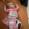 Kiara joined the competition — help win amazing prizes! baby, sleeping, blanket, bed, pink_clothing, infant, child, soft_toys, brown_bed, rest, cozy, swaddled, peaceful, indoor, portrait, cute, face, head, arm, sleep