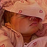 baby, blanket, child, closeup, clothing, cozy, cute, face, hat, heart_pattern, indoors, infant, newborn, pacifier, peaceful, pink, rest, sleeping, soft, zipper
