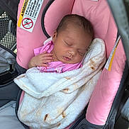 Halo is registered to the contest to win money with this photo: baby, blanket, car_seat, child, cozy, cute, face, infant, newborn, peaceful, pink, portrait, resting, safety_label, seat, sleeping, soft, toddler, transport, wrapped