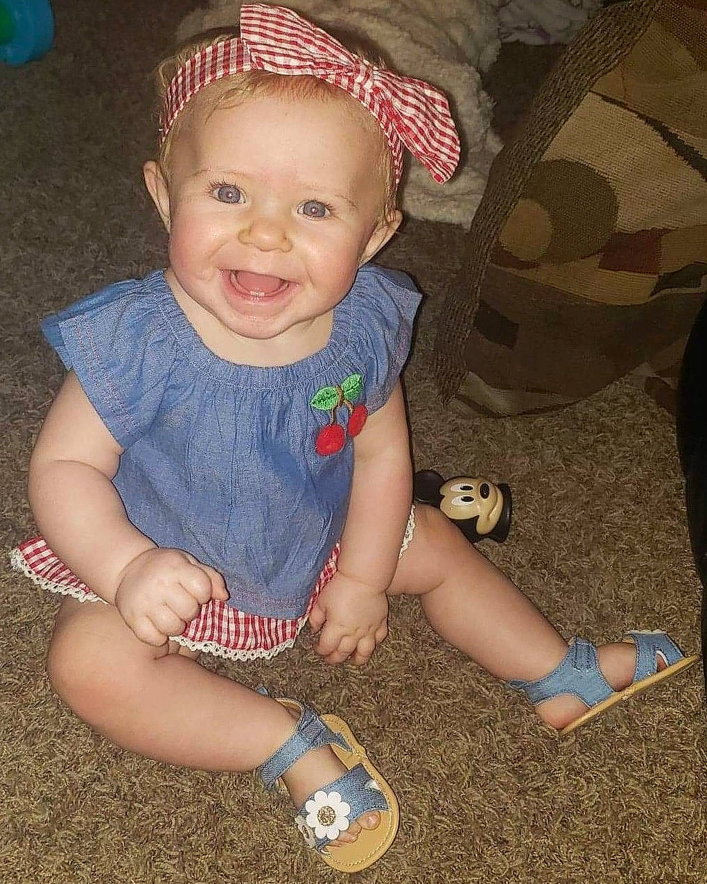 Kinzlee joined the competition — help win amazing prizes! baby, baby_toddler_clothing, cheek, child, dress, facial_expression, fun, hand, happy, head, iris, leg, mouth, pattern, person, pink, skin, sleeve, smile, t_shirt