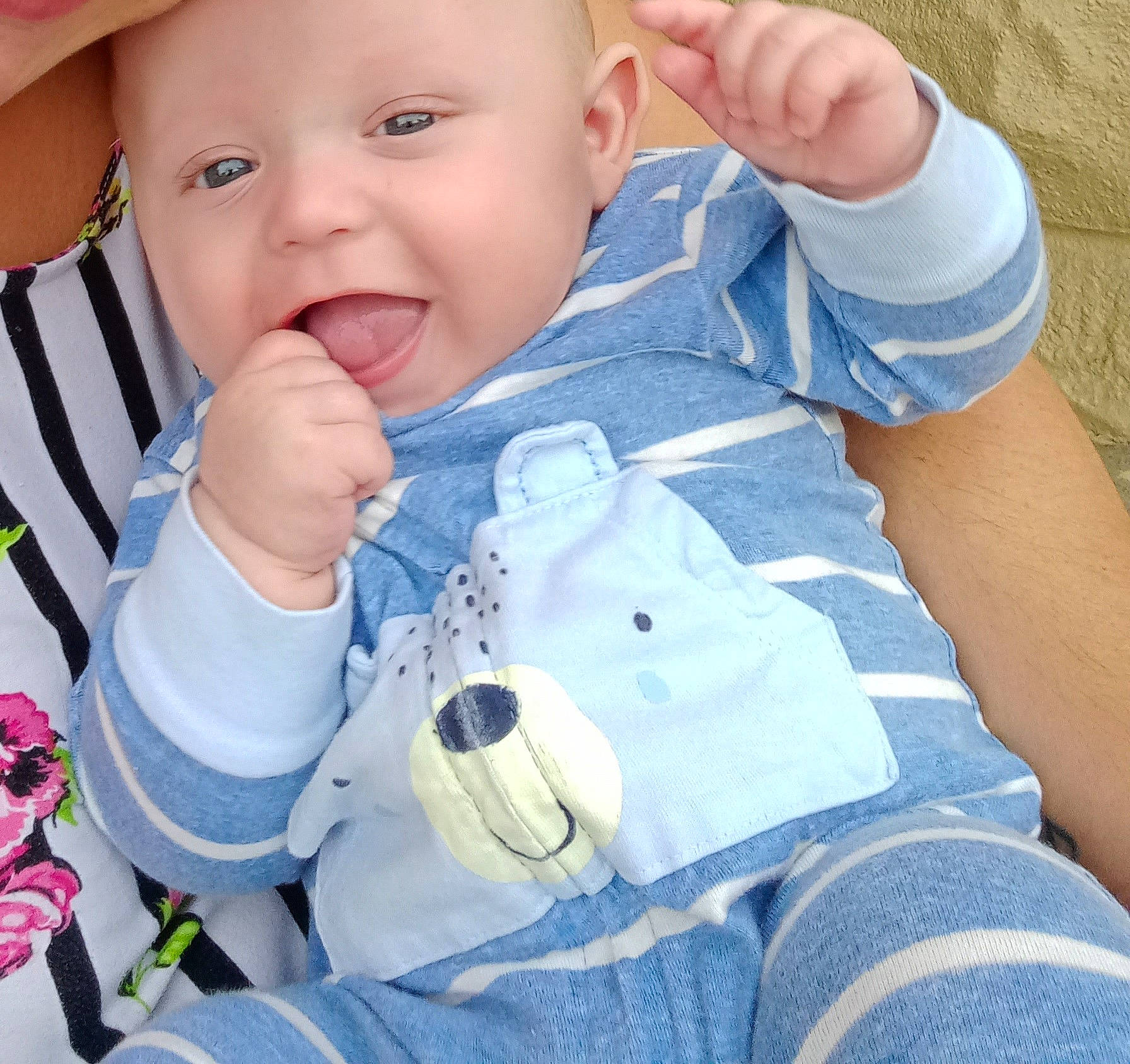 Seth joined the competition — help win amazing prizes! arm, baby, baby_sleeping, baby_toddler_clothing, blue, cheek, child, comfort, electric_blue, face, finger, gesture, happy, headwear, mouth, nose, person, skin, sleeve, smile