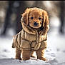 Ranger is registered to the contest to win money with this photo: adorable, animal, canine, cold_weather, cute, dog, fluffy, fur, golden_retriever, nature, outdoor, pet, portrait, puppy, snow, standing, warm_clothing, winter, winter_jacket, young