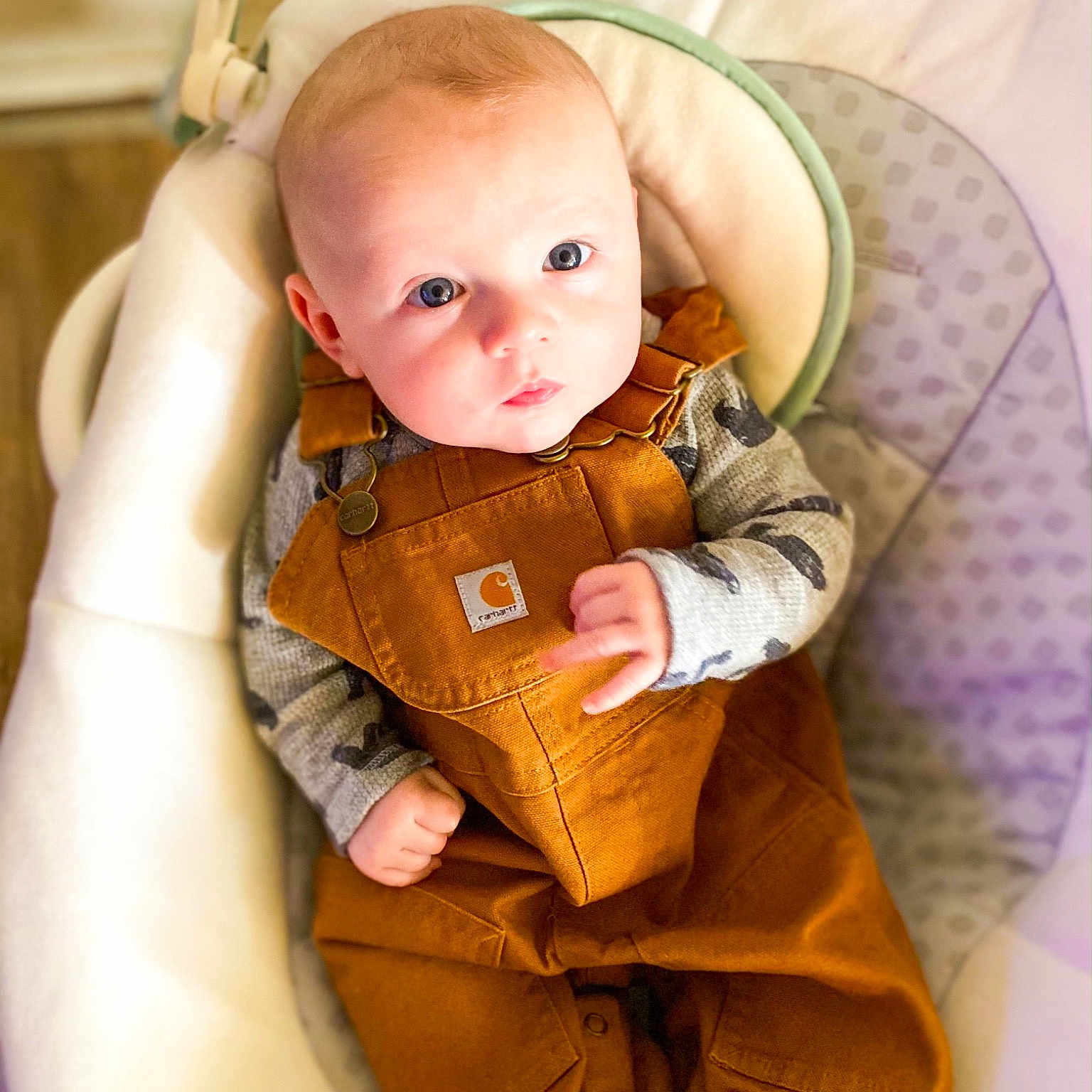 Weston joined the competition — help win amazing prizes! baby, baby_toddler_clothing, blond, chair, cheek, child, comfort, eye, face, finger, hairstyle, head, human_body, lap, product, sitting, skin, sleeve, textile, toddler
