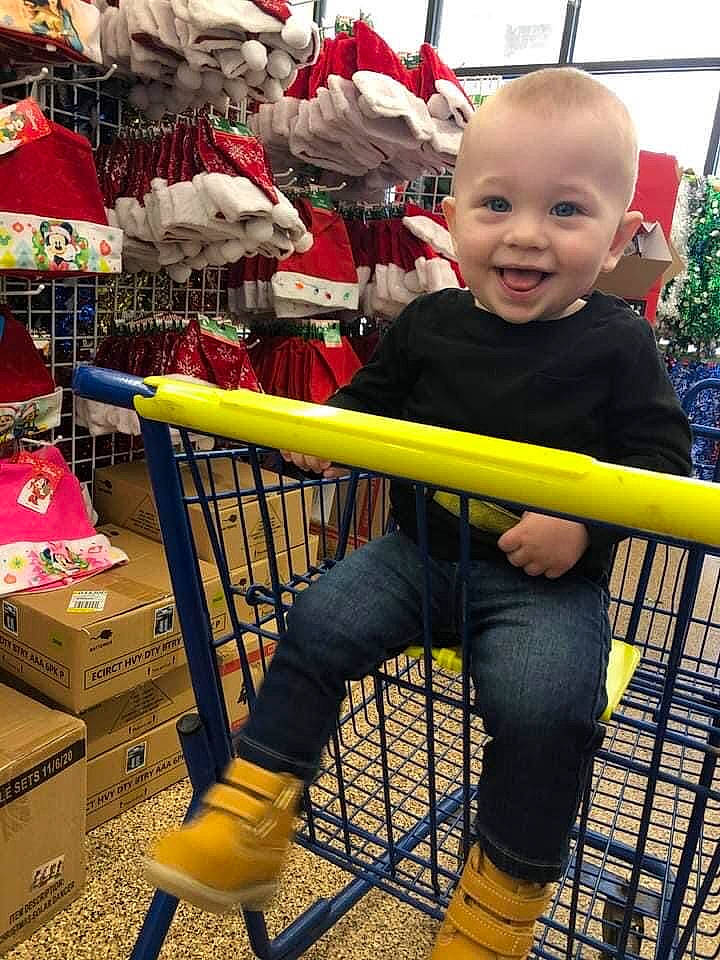 Leeland joined the competition — help win amazing prizes! baby, baby_toddler_clothing, carmine, city, clothing, customer, fun, happy, joy, leg, leisure, person, product, retail, shoe, shopping_cart, sitting, smile, snapshot, sneakers