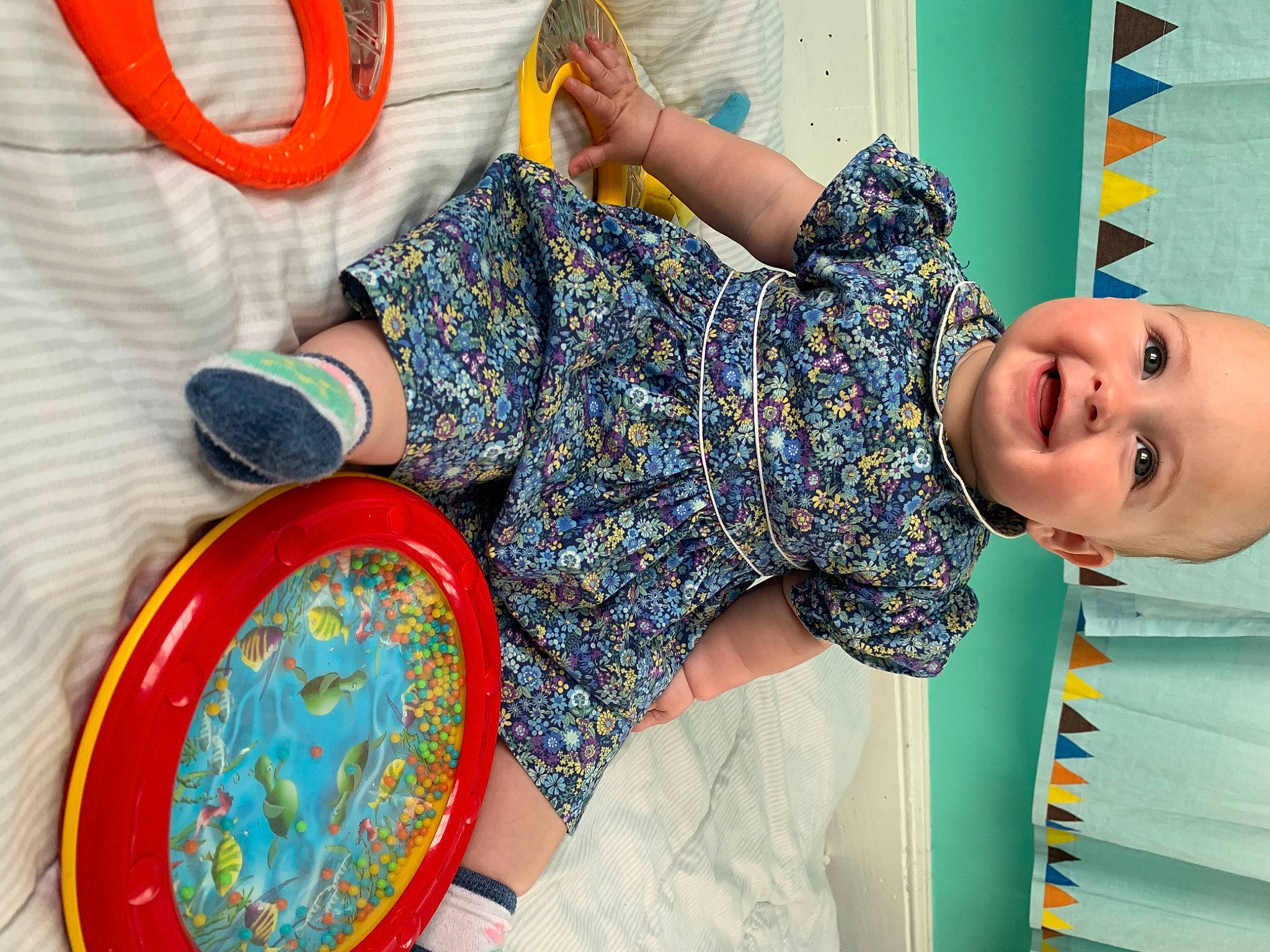 Billie joined the competition — help win amazing prizes! artist, child, drum, electric_blue, fun, happy, joy, leisure, paint, pattern, person, platter, play, sitting, smile, summer, t_shirt, tableware, textile, toddler