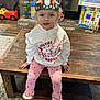 Brynnlee is registered to the contest to win money with this photo: child, toddler, girl, hoodie, leggings, boots, crown, table, wood, toys, indoor, floor, carpet, fireplace, brick, smile, pigtails, face, person, home