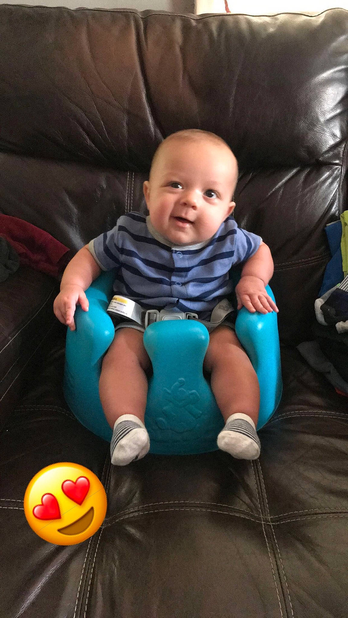 Beau joined the competition — help win amazing prizes! azure, baby, baby_toddler_clothing, comfort, cool, electric_blue, eye, face, finger, flash_photography, fun, happy, head, leisure, mouth, person, product, recreation, sleeve, smile