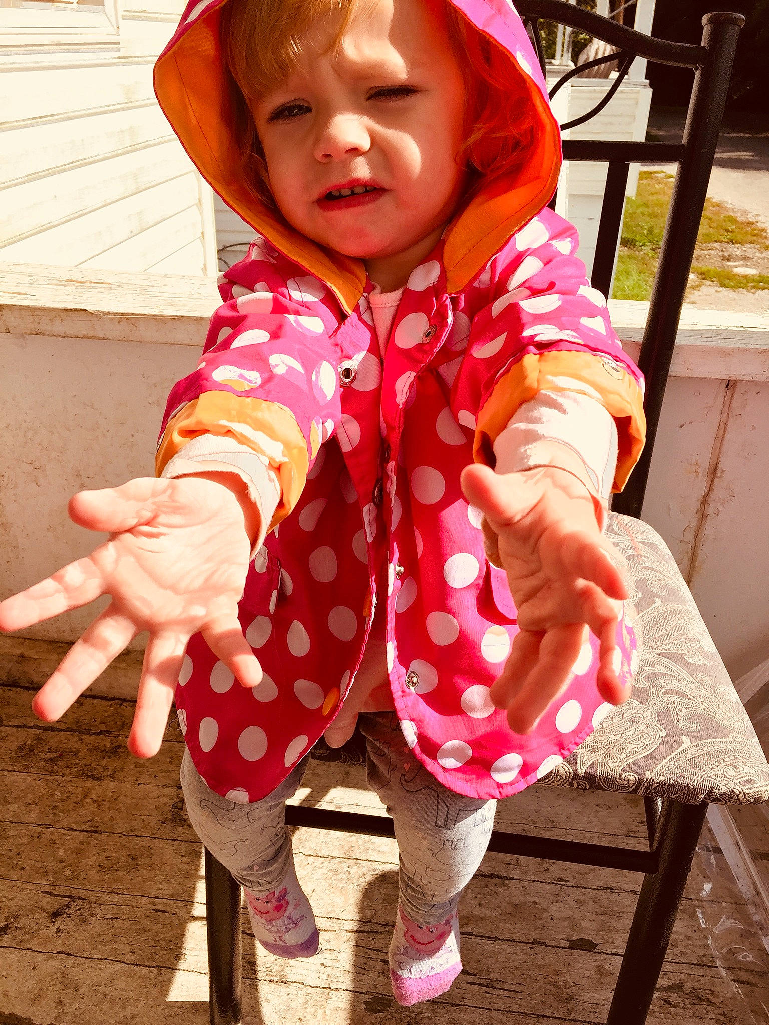 Skylah joined the competition — help win amazing prizes! child, design, fun, girl, headgear, infant, outerwear, pattern, person, pink, plaid, play, polka_dot, skin, smile, textile, toddler