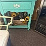 Batman joined the competition — help win amazing prizes! cat, gray_cat, flowers, sunflowers, daisies, wooden_crate, vintage_table, turquoise_furniture, indoor, carpet, chair, cabinet, decor, cozy, pet, animal, curious, sitting, houseplant, wood