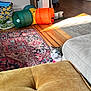 animal, cat, colorful, couch, cozy, curious, domestic_cat, furniture, heterochromia, home, indoor, living_room, peeking, pet_toy, playful, quiet, resting, rug, sunlight, wooden_floor