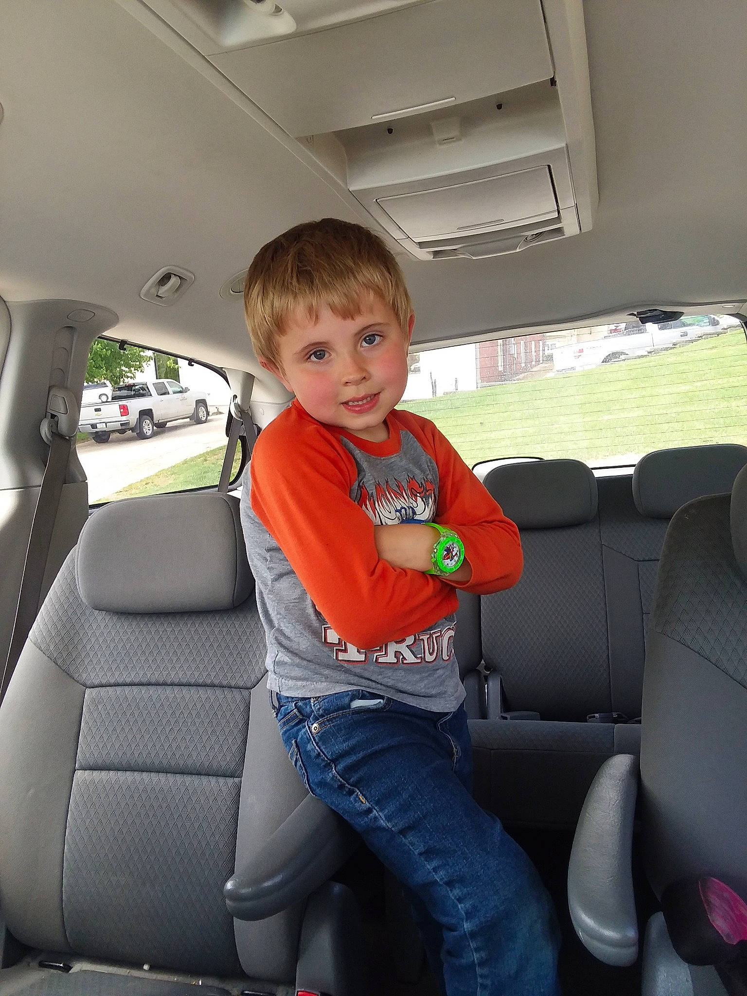 Isaac joined the competition — help win amazing prizes! auto_part, car, car_seat, car_seat_cover, child, family_car, head_restraint, passenger, person, seat_belt, toddler, vehicle