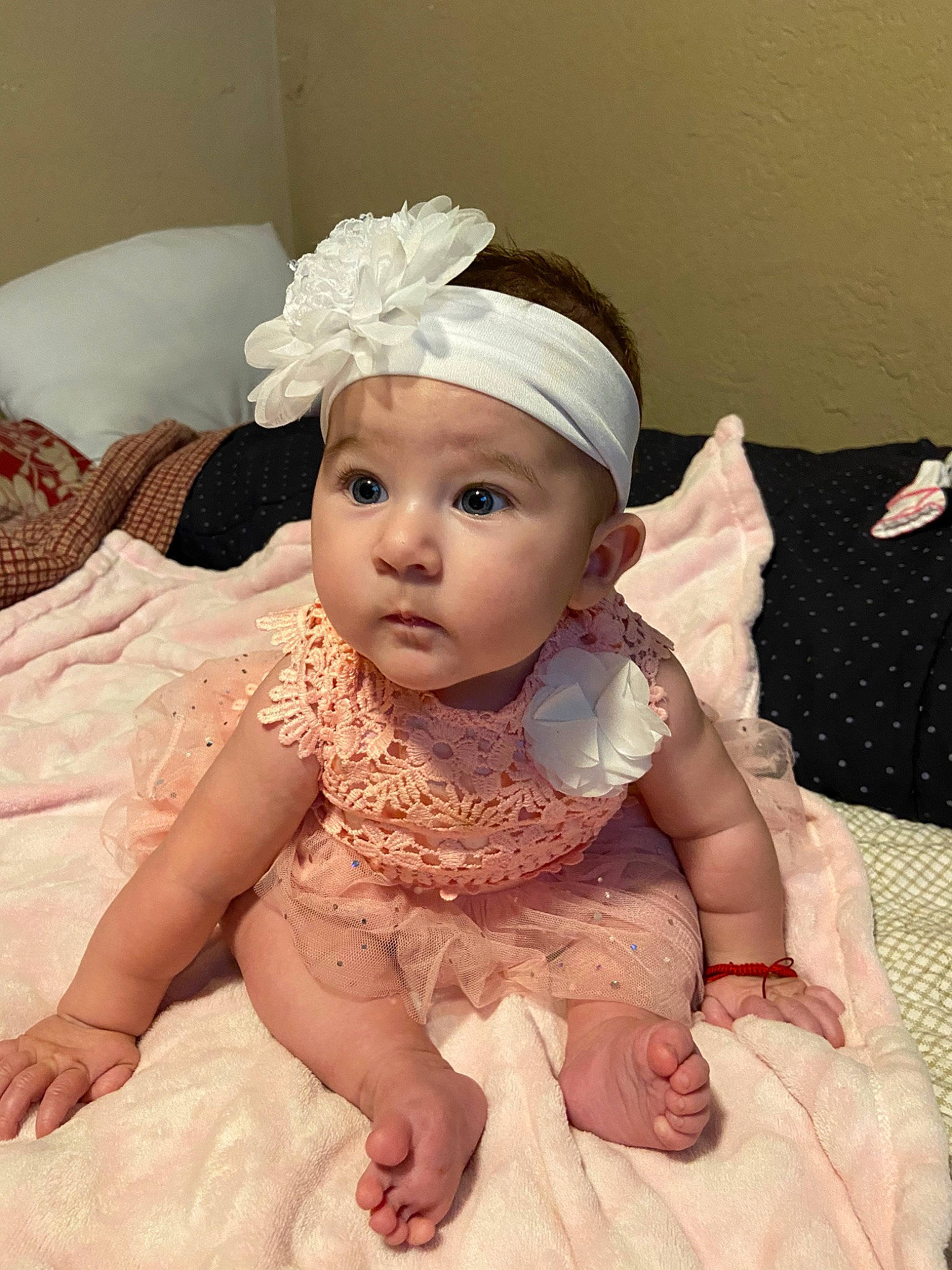 Estrella Kalani Rose is registered to the contest to win money with this photo: baby, bonnet, child, fashion_accessory, hair_accessory, head, headband, headgear, headpiece, headwear, person, toddler