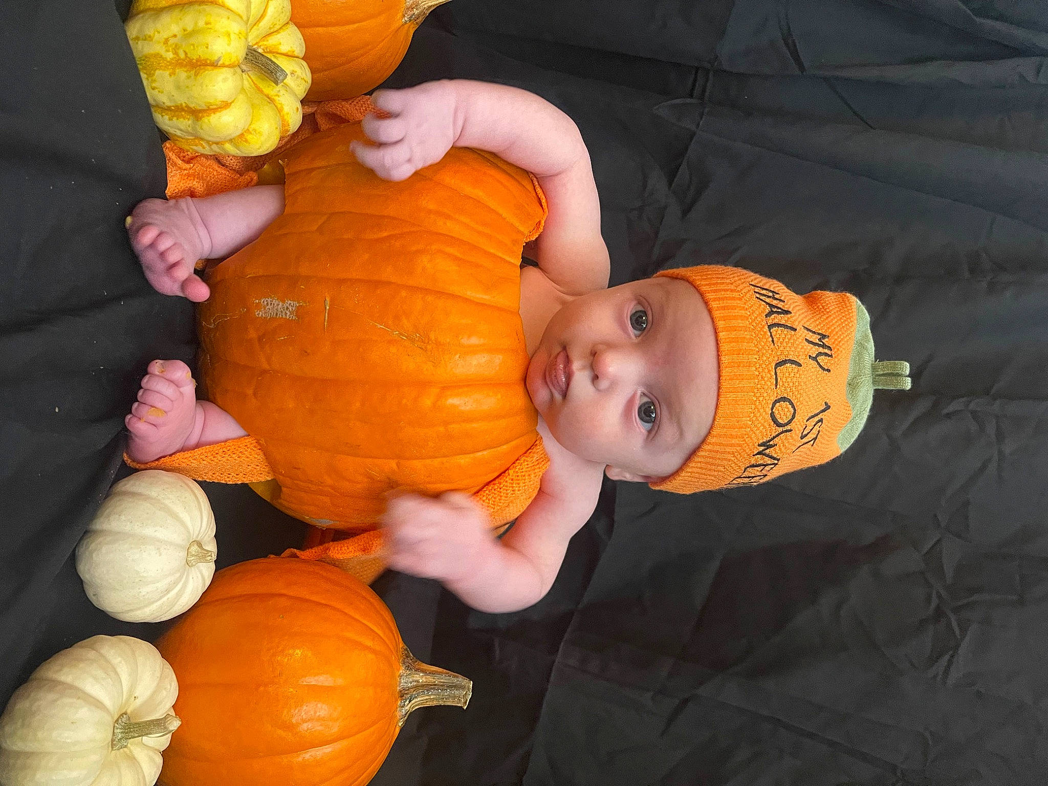 Atreus is registered to the contest to win money with this photo: baby, baby_toddler_clothing, calabaza, creative_arts, cucurbita, fruit, gourd, headwear, local_food, natural_foods, orange, organ, person, plant, produce, pumpkin, smile, squash, toddler, vegetable