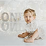 Matilda is registered to the contest to win money with this photo: baby, child, crawling, white_dress, first_birthday, balloons, fairy_lights, celebration, portrait, indoor, cute, infant, decorations, floor_reflection, soft_lighting, smiling, happy, event, one_year_old, young_child