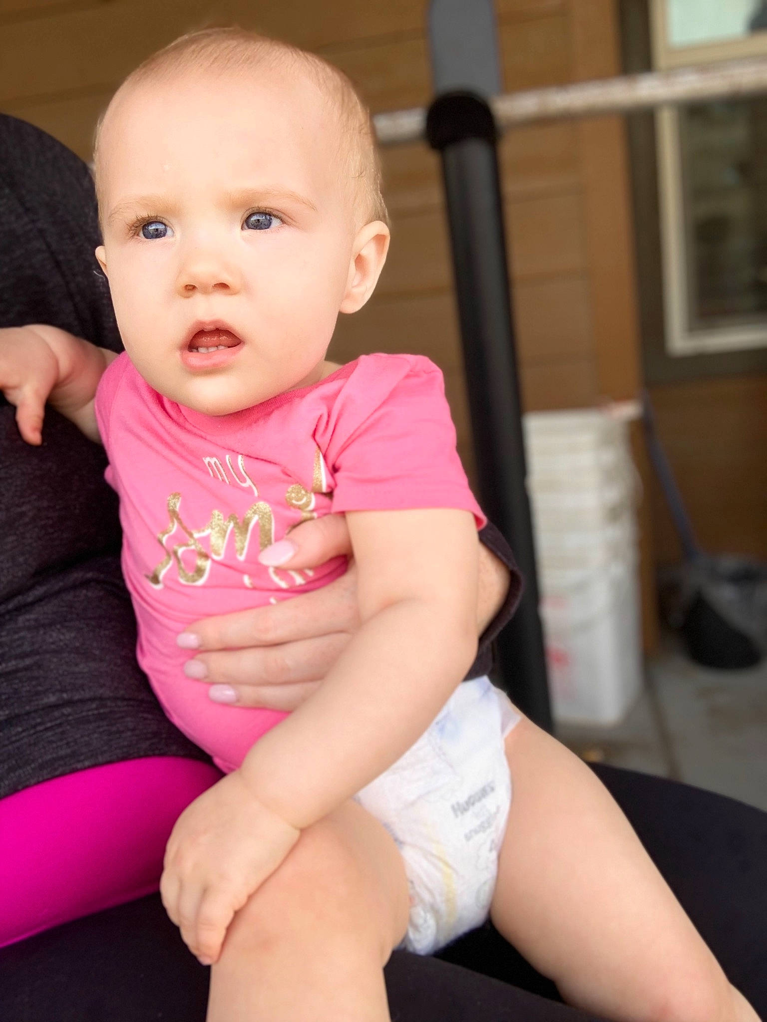 Mikayla is registered to the contest to win money with this photo: arm, baby, cheek, child, leg, person, pink, sitting, skin, toddler