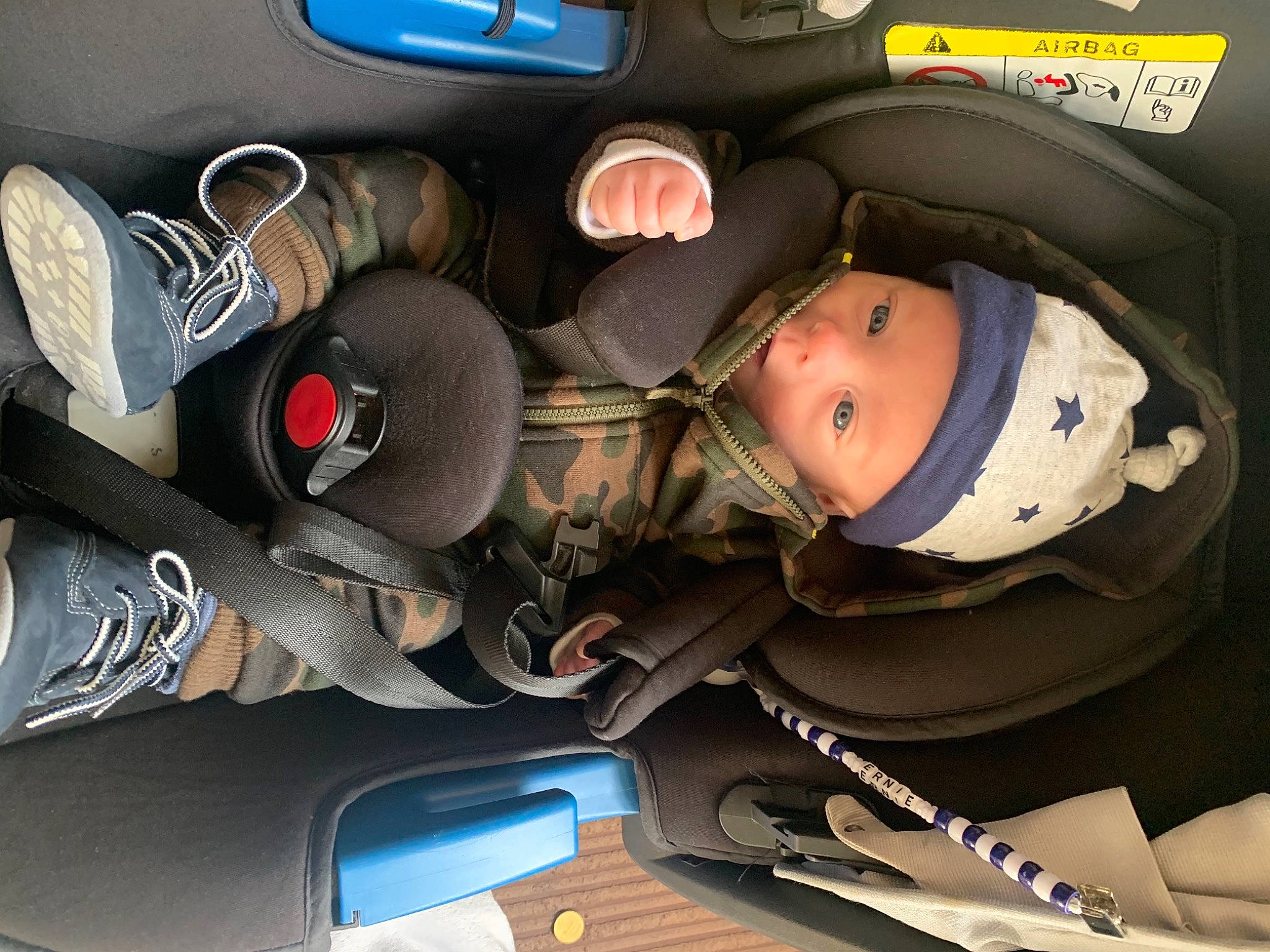 Ernie joined the competition — help win amazing prizes! auto_part, automotive_design, automotive_exterior, automotive_lighting, baby, car_seat, car_seat_cover, comfort, cool, head, head_restraint, headgear, headwear, motor_vehicle, person, personal_protective_equipment, smile, steering_wheel, technology, toddler