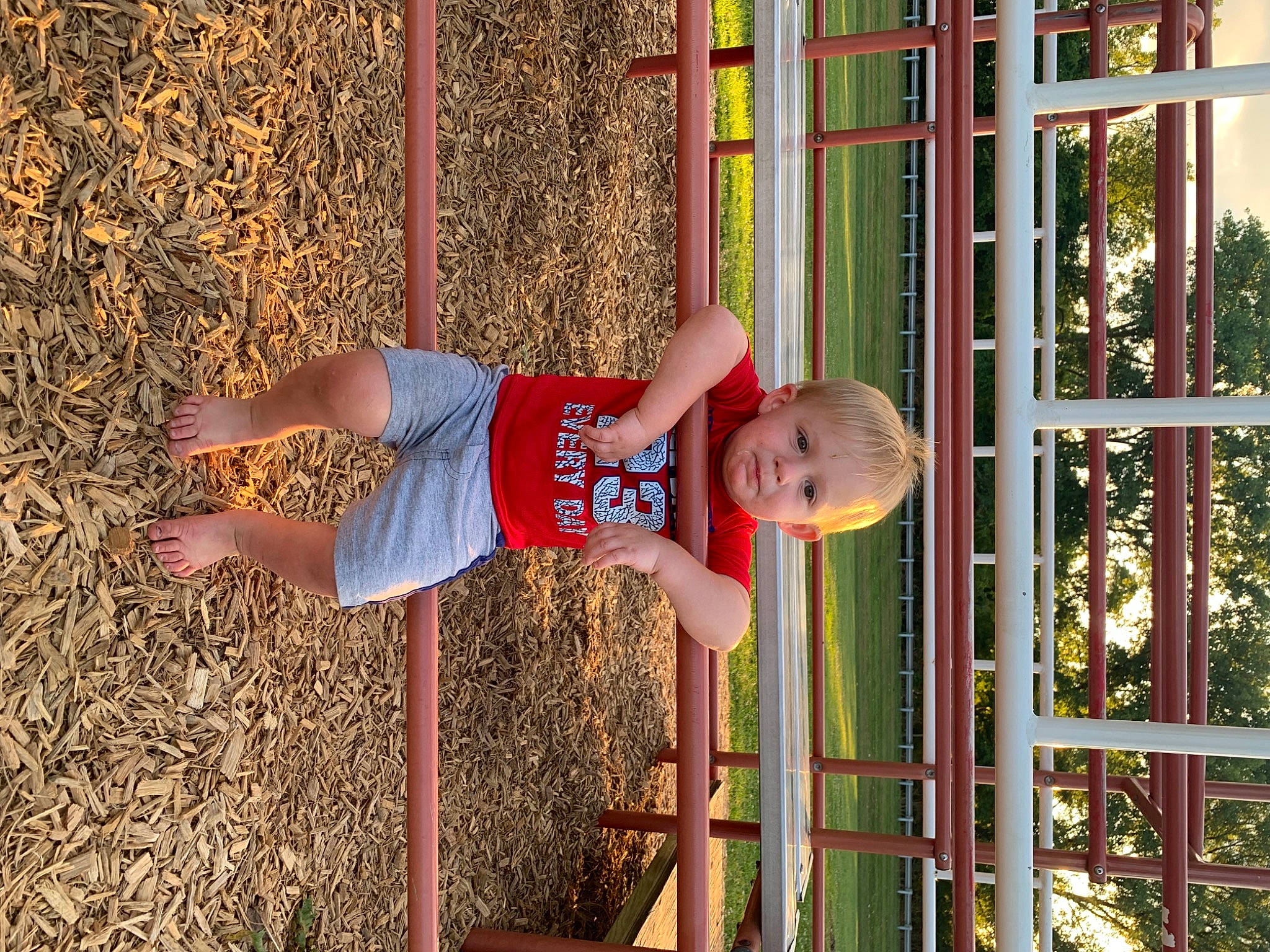 Jaxson joined the competition — help win amazing prizes! child, elbow, fun, grass, happy, hat, human_leg, leisure, metal, people_in_nature, person, play, recreation, shorts, smile, t_shirt, thigh, toddler, wood