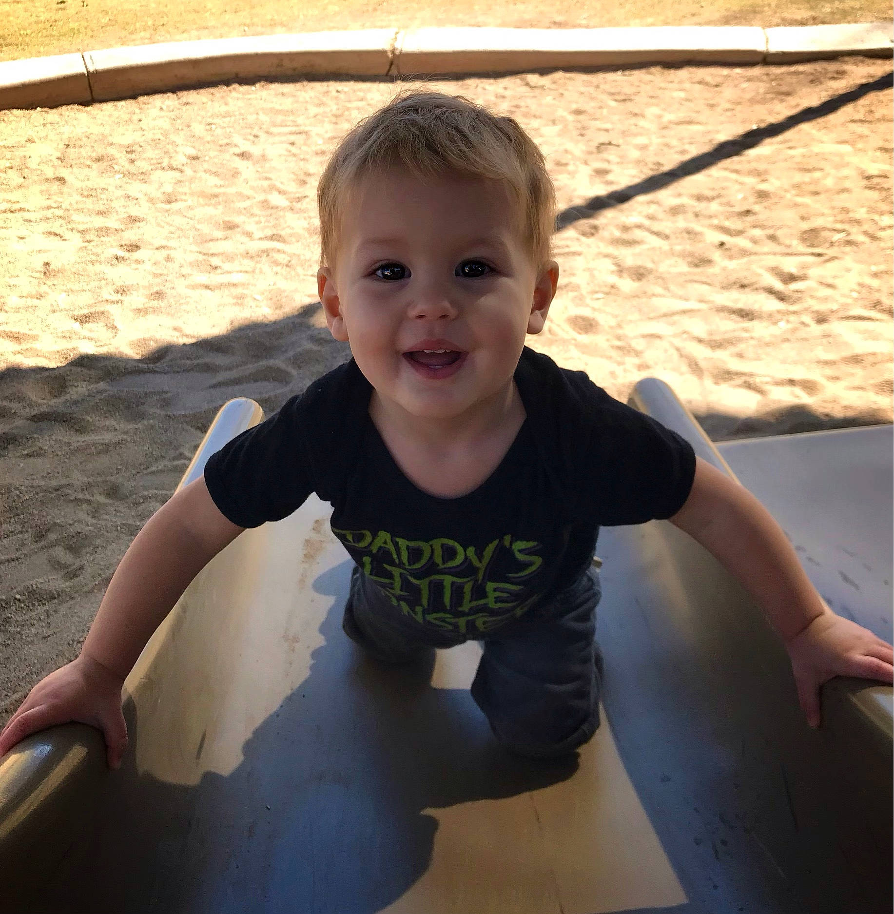 Carter joined the competition — help win amazing prizes! baby, baby_toddler_clothing, beach, child, cool, facial_expression, flooring, fun, happy, joy, leisure, person, sitting, skin, sleeve, smile, standing, summer, t_shirt, toddler