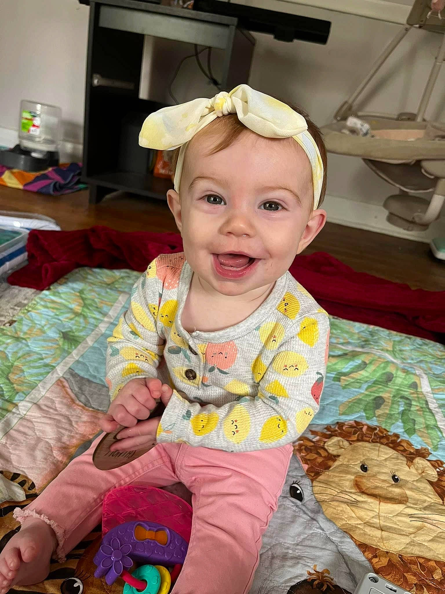 Bryleigh joined the competition — help win amazing prizes! baby, baby_toddler_clothing, cheek, child, event, eye, eyewear, flooring, fun, happy, head, holiday, joy, pattern, person, pink, sitting, sleeve, smile, sunglasses