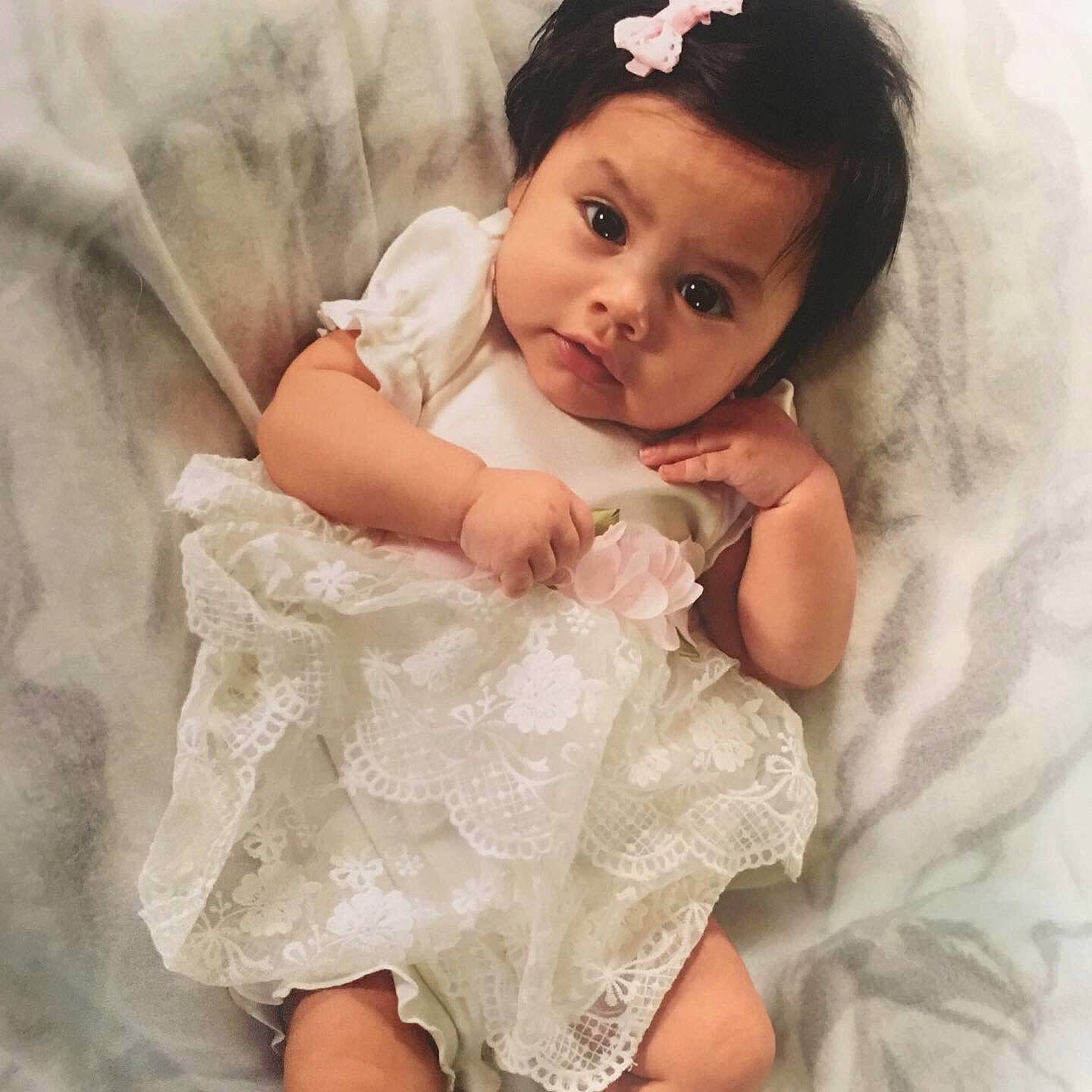 Alia Marie joined the competition — help win amazing prizes! baby, baby_products, baby_toddler_clothing, beauty, child, dress, eye, hair_accessory, hand, headband, headpiece, iris, lace, lip, person, pink, product, skin, textile, toddler