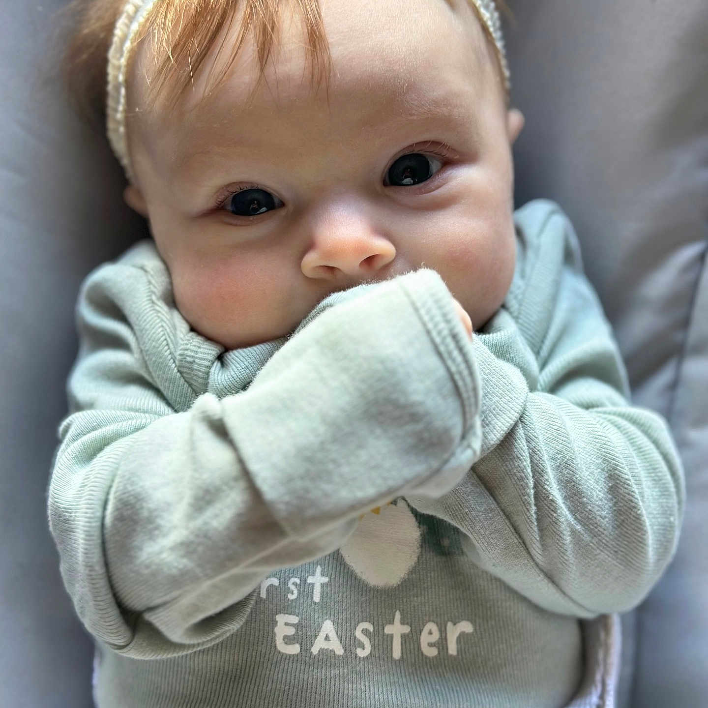 Claudia-Mae is registered to the contest to win money with this photo: accessories, baby, bodypart, clothing, coat, face, finger, happy, head, headband, jacket, knitwear, newborn, pants, person, photography, portrait, smile, sweater, sweatshirt