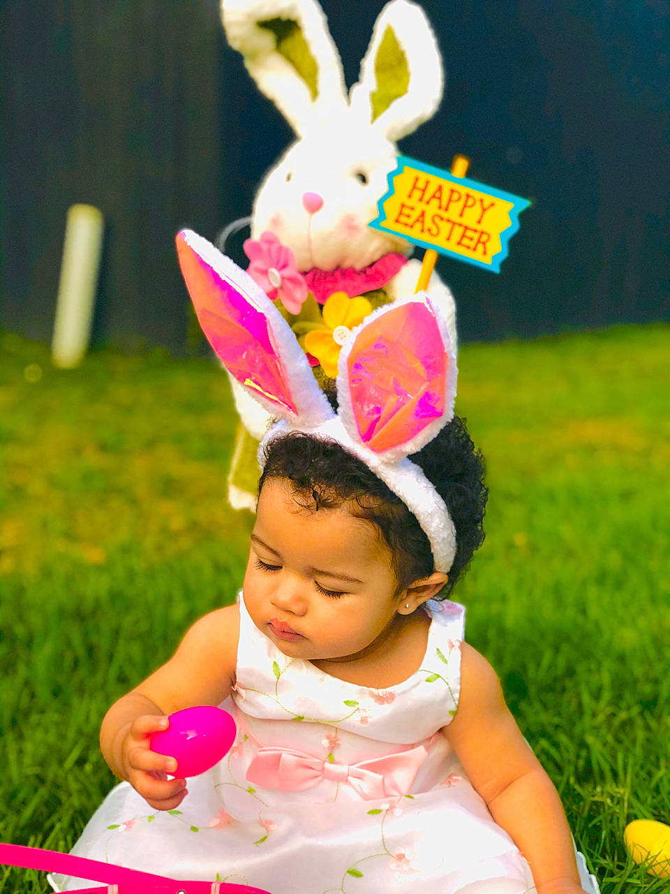 Mia Isabella is registered to the contest to win money with this photo: child, ear, easter, easter_bunny, happy, holiday, person, pink, rabbit, rabbits_and_hares, toddler