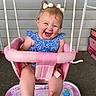 Athena joined the competition — help win amazing prizes! baby, child, infant, smiling, laughing, portrait, outdoor, swing, pink_swing, blue_dress, hair_bows, blonde_hair, happy, sitting, playground, toy, colorful, porch, house, siding
