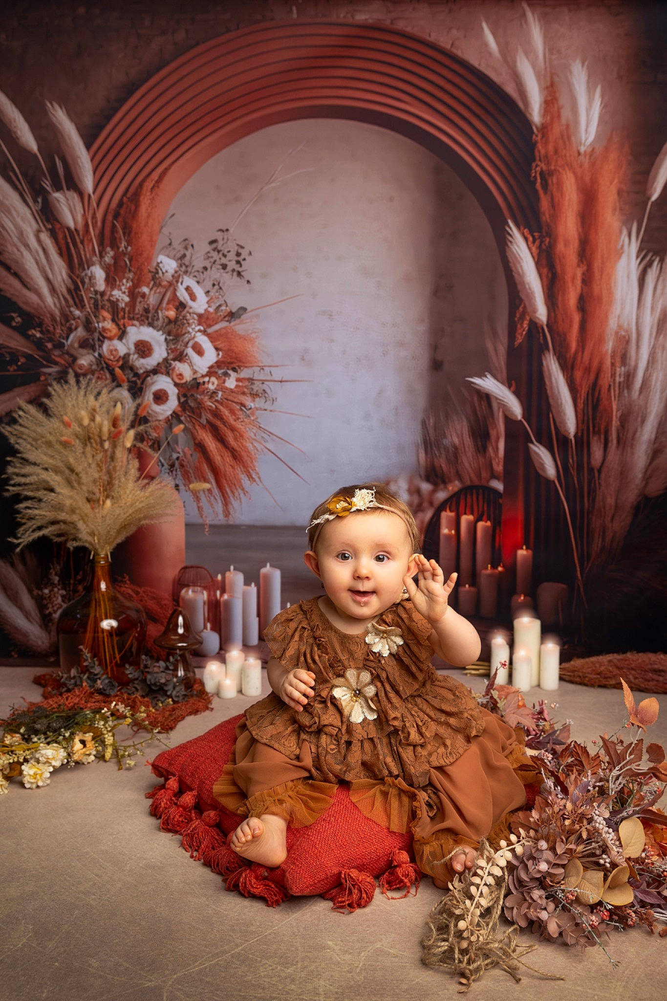 Thaïs participe au concours pour gagner de l'argent avec cette photo : cg_artwork, chair, dress, event, floral_design, floristry, flower_arranging, fruit, headpiece, headwear, jewellery, lighting, painting, peach, person, picture_frame, plant, room, still_life, still_life_photography