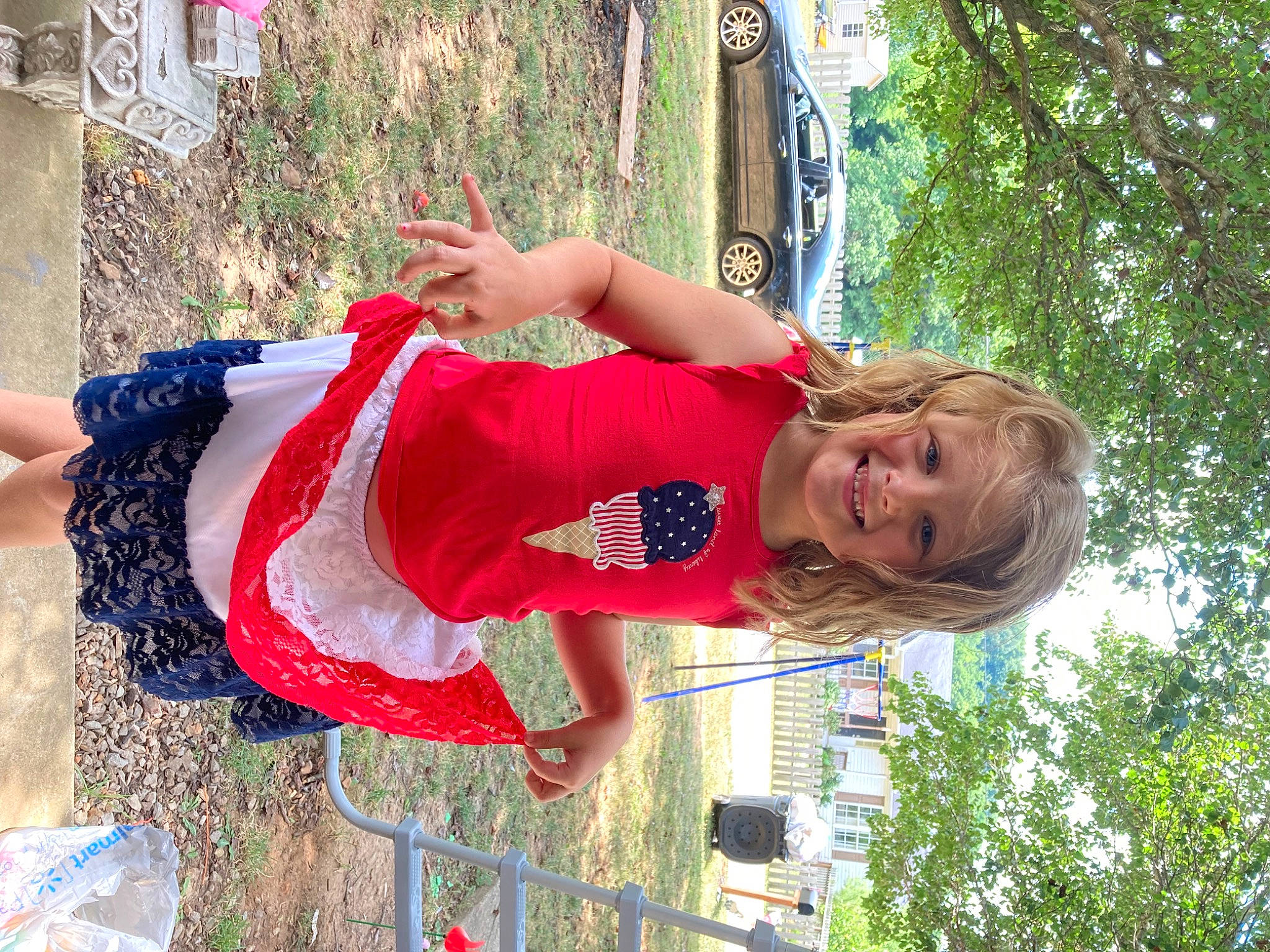 Gabrielle joined the competition — help win amazing prizes! child, elbow, event, fun, grass, happy, human_leg, joy, leisure, magenta, person, plant, red, sky, t_shirt, thigh, tree, vacation, waist