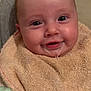 Jeanna participe au concours pour gagner de l'argent avec cette photo : baby, infant, bib, milk, drool, towel, smile, face, eyes, cheeks, portrait, closeup, cozy, indoor, head, skin, person, cute, newborn, fabric