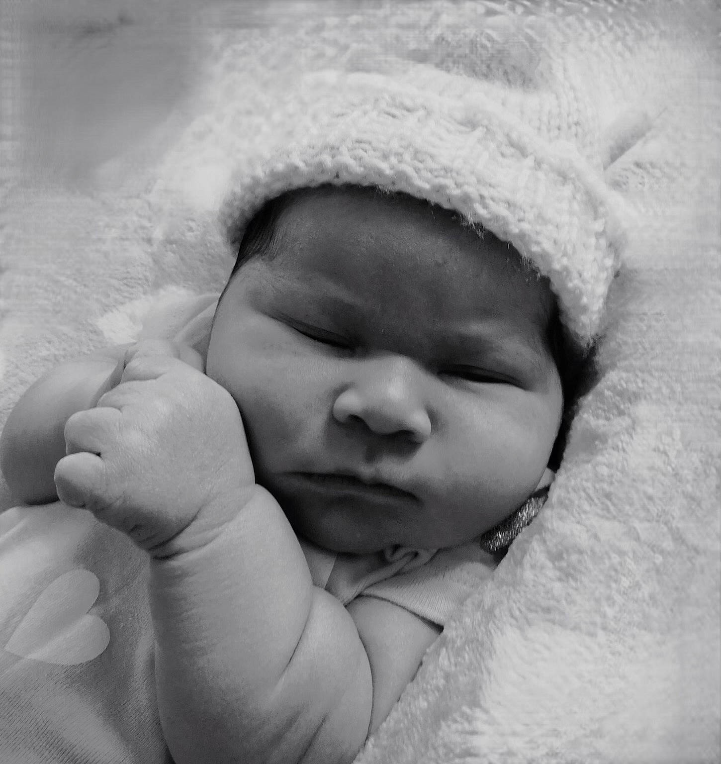 Isabella joined the competition — help win amazing prizes! baby, baby_sleeping, bedtime, cheek, child, close_up, comfort, face, fur, gesture, happy, headwear, linens, lip, monochrome, monochrome_photography, nose, person, skin, smile
