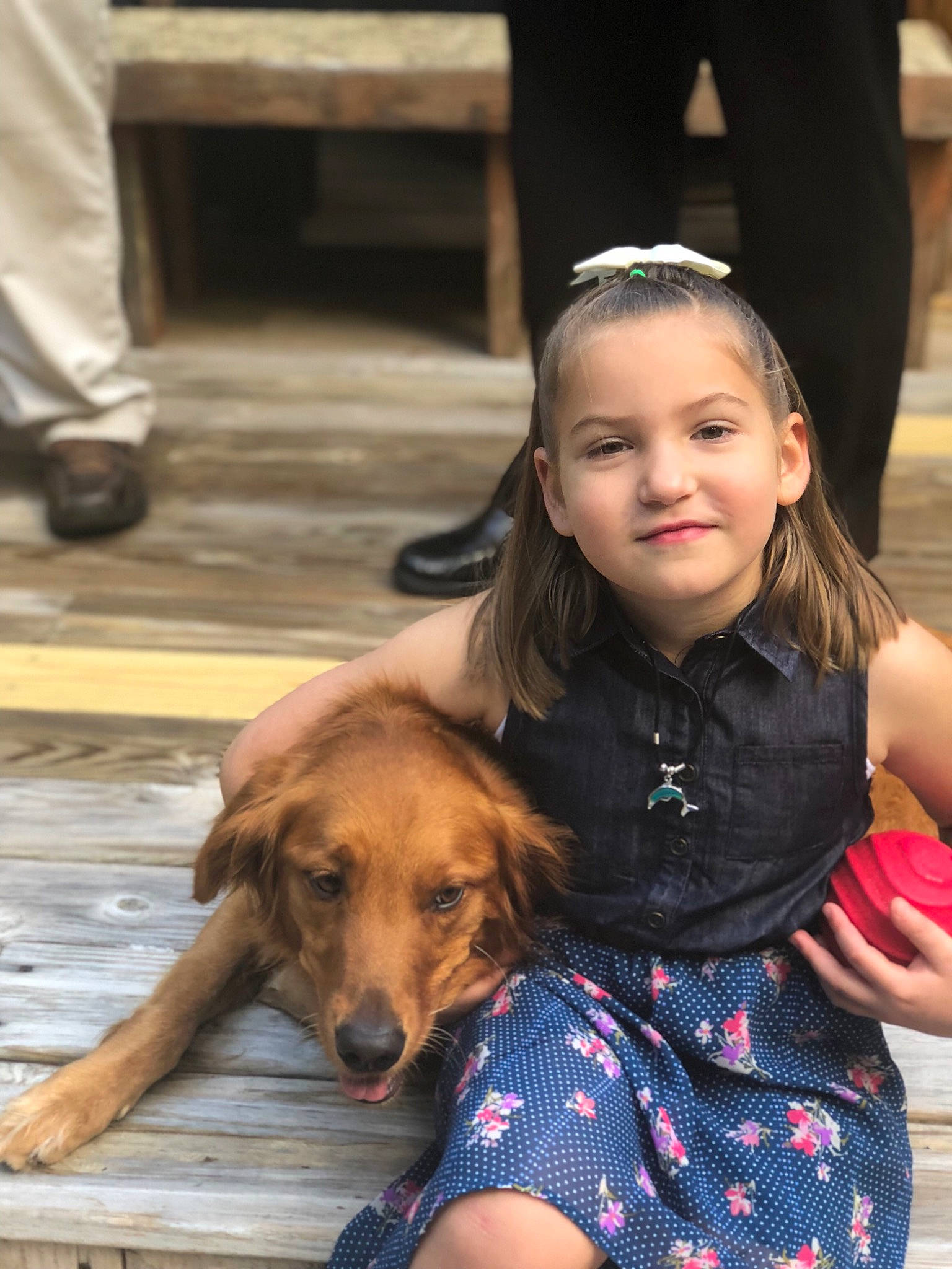 Peyton is registered to the contest to win money with this photo: canidae, carnivore, child, companion_dog, dog, dog_breed, fawn, golden_retriever, person, puppy, puppy_love, smile, sporting_group, toddler, vacation