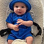 Isaac a rejoint le concours — aidez-le/la à gagner de superbes lots ! baby, blue_clothing, bucket_hat, child, cute, face, infant, indoors, looking_at_camera, person, portrait, sitting, soft_texture, seat, straps, footrest, cozy, comfortable, young_child, expression