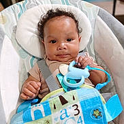 Sylas is registered to the contest to win money with this photo: baby, infant, teething_toy, blanket, baby_seat, straps, curly_hair, indoor, child, cute, comfort, playful, colorful, soft, hands, face, expression, closeup, home, resting