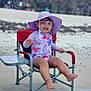 toddler, child, beach, sunhat, swimsuit, chair, water, sand, smile, happy, outdoor, summer, vacation, playful, sitting, feet, reflection, nature, relaxation, holiday