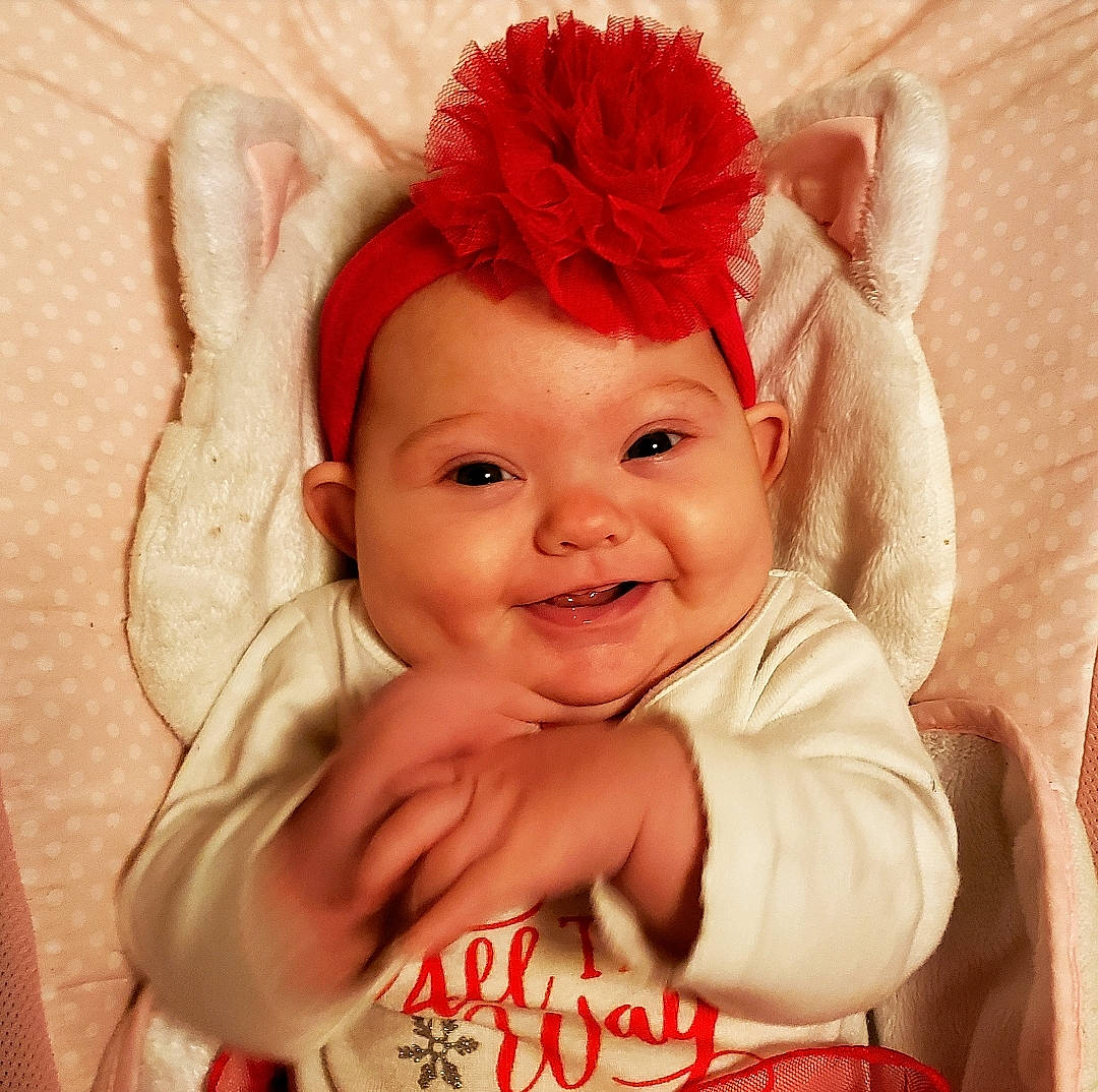 Sapphira joined the competition — help win amazing prizes! cheek, child, ear, hair_accessory, headband, headgear, infant, joy, person, product, red, skin, smile, toddler